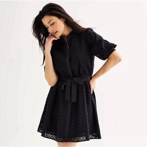Nine West Women's Button Eyelet Fit & Flare Dress BL1 Mineral Black Size XS